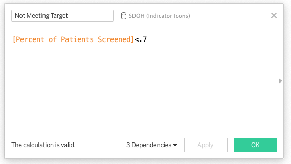 Screenshot of Tableau calculation window