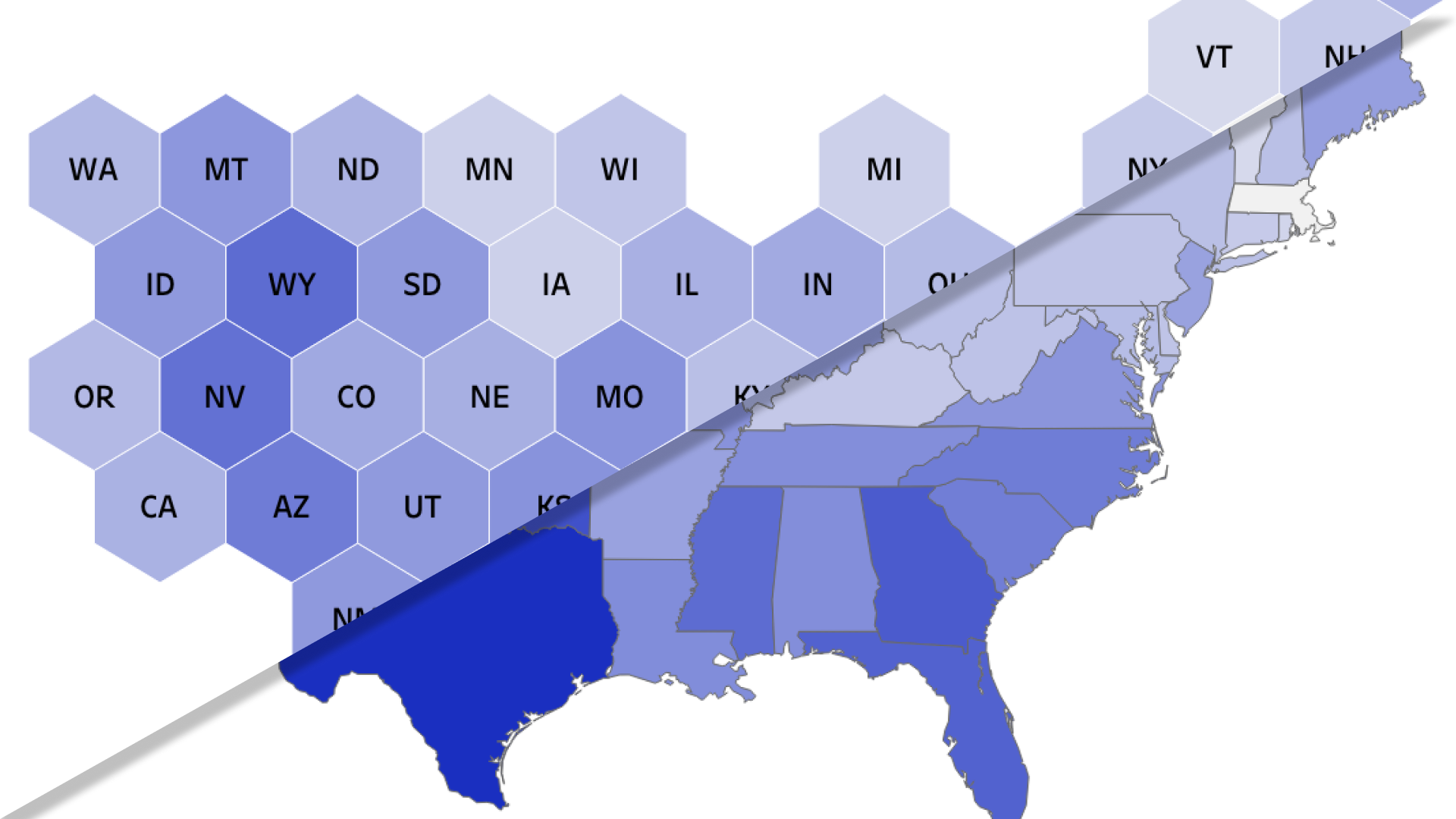 Hex and Choropleth map split image